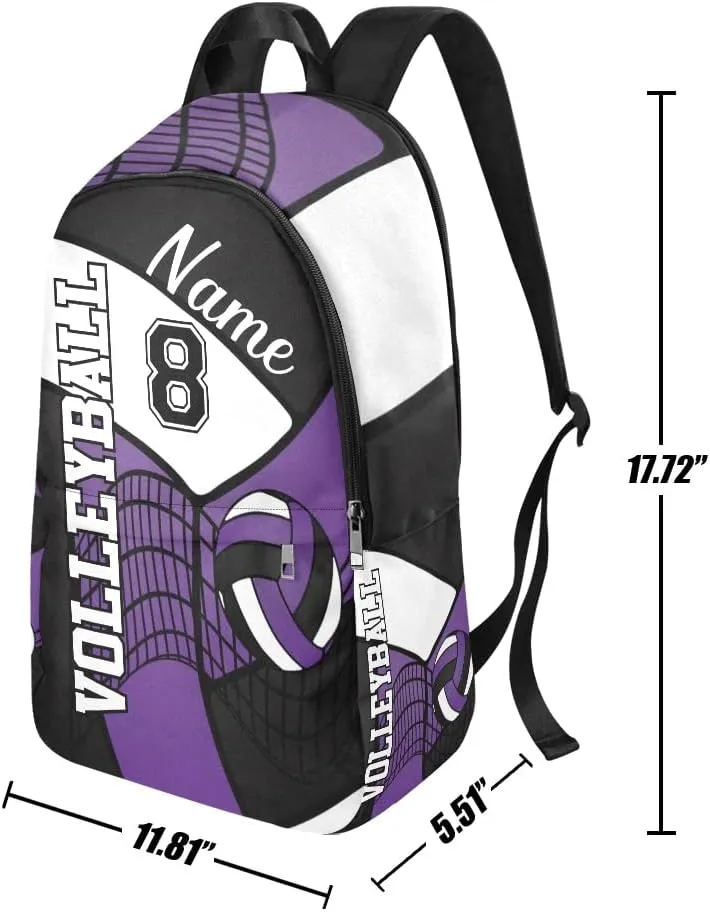 Personalized Volleyball in Purple Black and Whit Backpack with Name Custom Travel Daypack Bag for Man Woman Gifts 11.81 x 5.51 x 17.72 inch (LxWxH)
