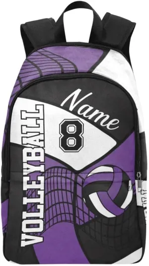 Personalized Volleyball in Purple Black and Whit Backpack with Name Custom Travel Daypack Bag for Man Woman Gifts 11.81 x 5.51 x 17.72 inch (LxWxH)