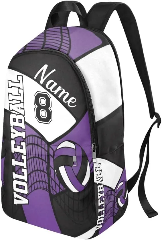 Personalized Volleyball in Purple Black and Whit Backpack with Name Custom Travel Daypack Bag for Man Woman Gifts 11.81 x 5.51 x 17.72 inch (LxWxH)