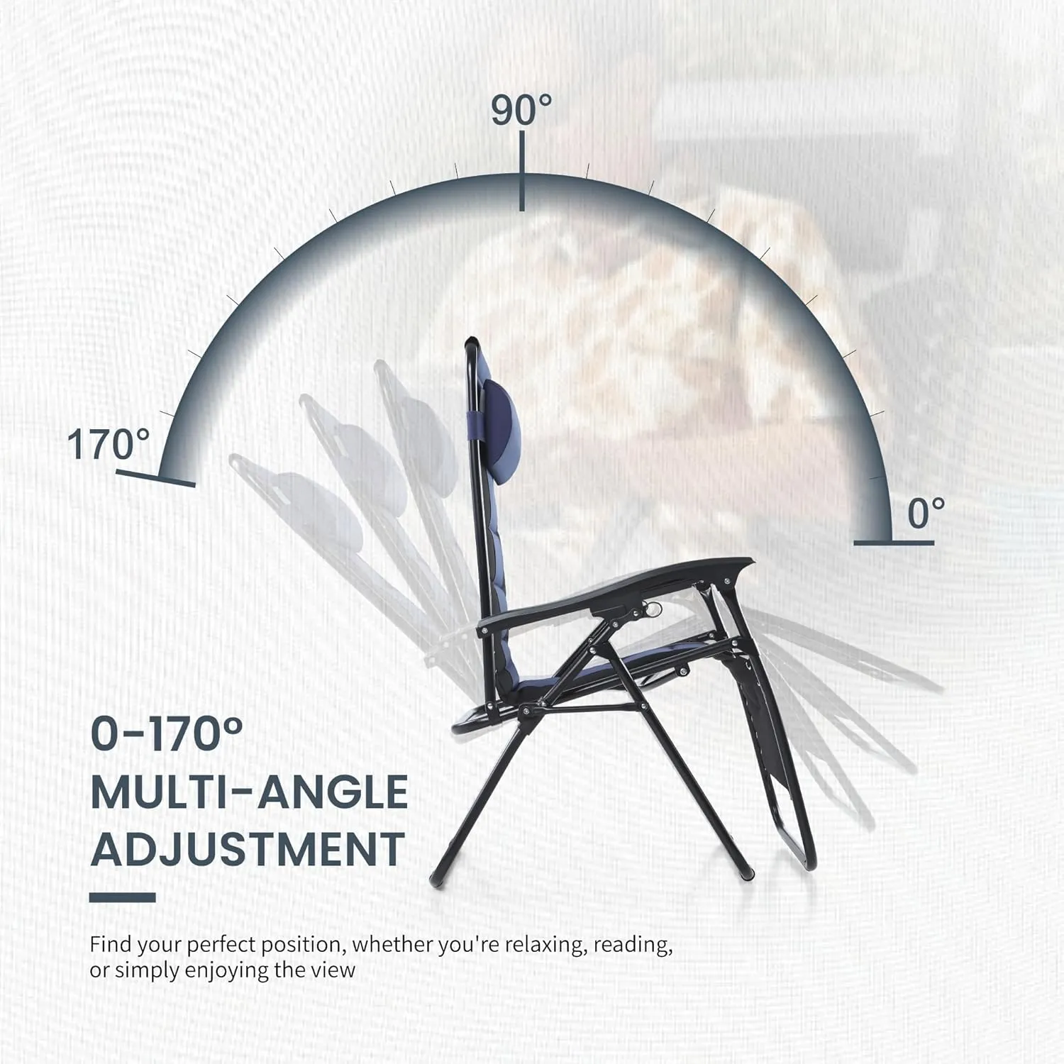 PHI VILLA Oversized Padded Zero Gravity Lounge Chair Folding Patio Recliner with Adjustable Headrest & Cup Holder, Support 350 LBS (Blue)