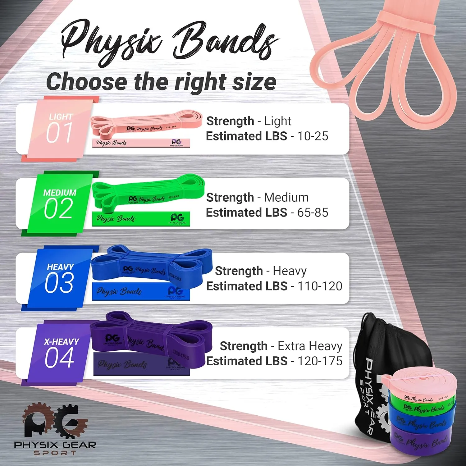 Physix Gear Workout Bands for Pullups Set, Pull Up Resistance Bands Set, Long Bands for Workout and Exercise Bands Pull Ups, Pull Ups Resistance Bands, Calisthenics Resistance Bands, Pullup Bands Set