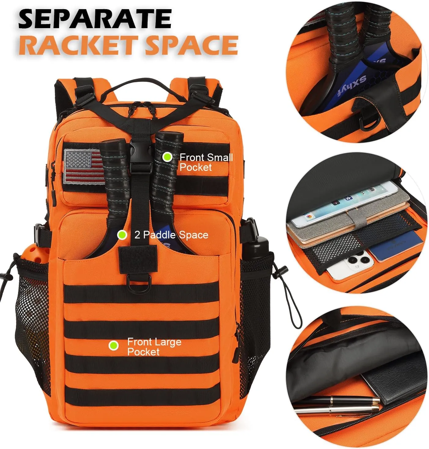Pickleball Backpack for Men and Women, Tactical Pickleball Paddle Bag with Molle System Design