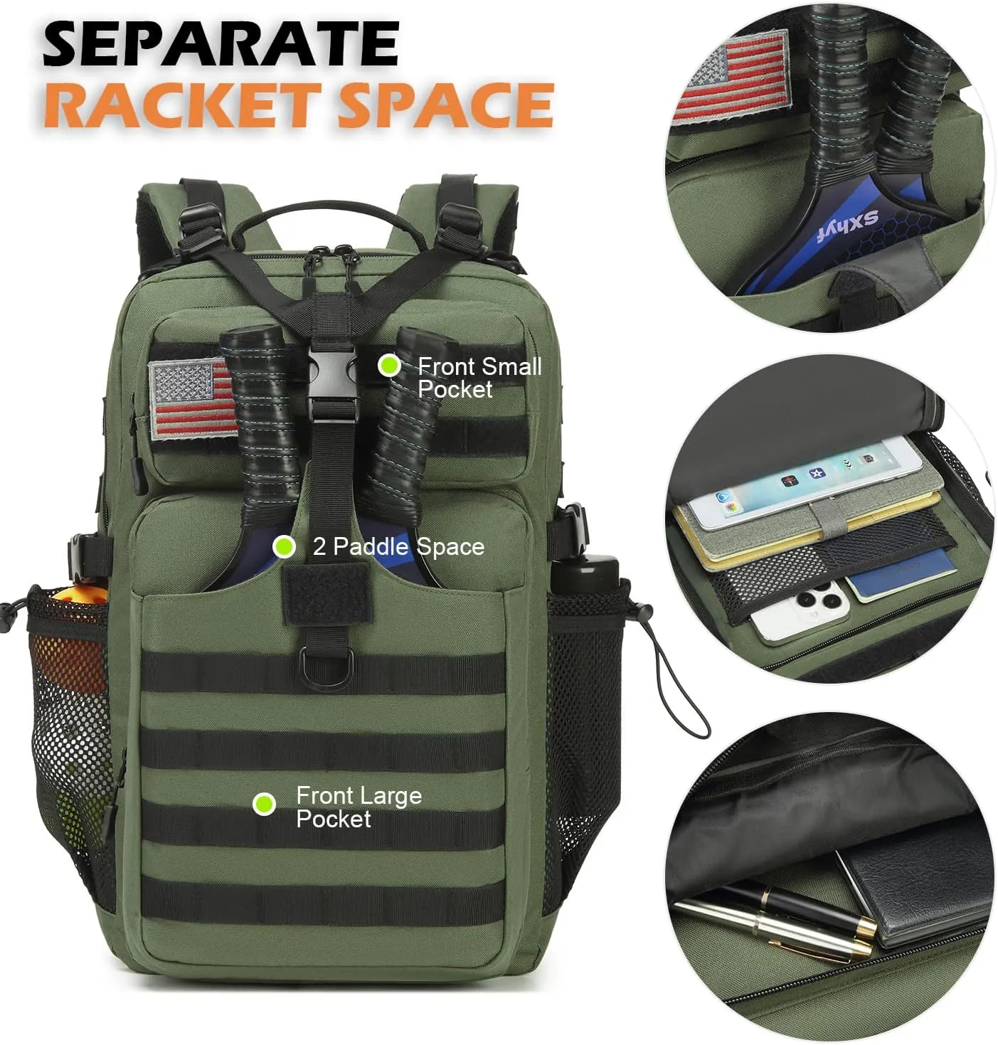 Pickleball Backpack for Men and Women, Tactical Pickleball Paddle Bag with Molle System Design