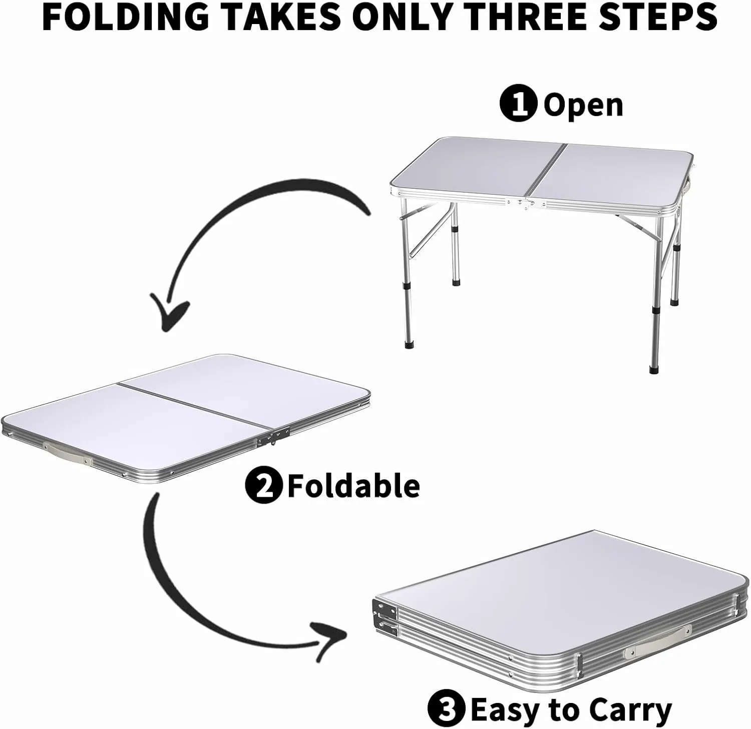 Picnic Tables Folding 3ft, Folding Aluminum Camping Table, Camping Tables That Fold Up, Compact Garden Table with Carry Hand for Indoor Outdoor Picnic Camp Backyard BBQ, White, 35.4 * 23.6 * 26.4inch