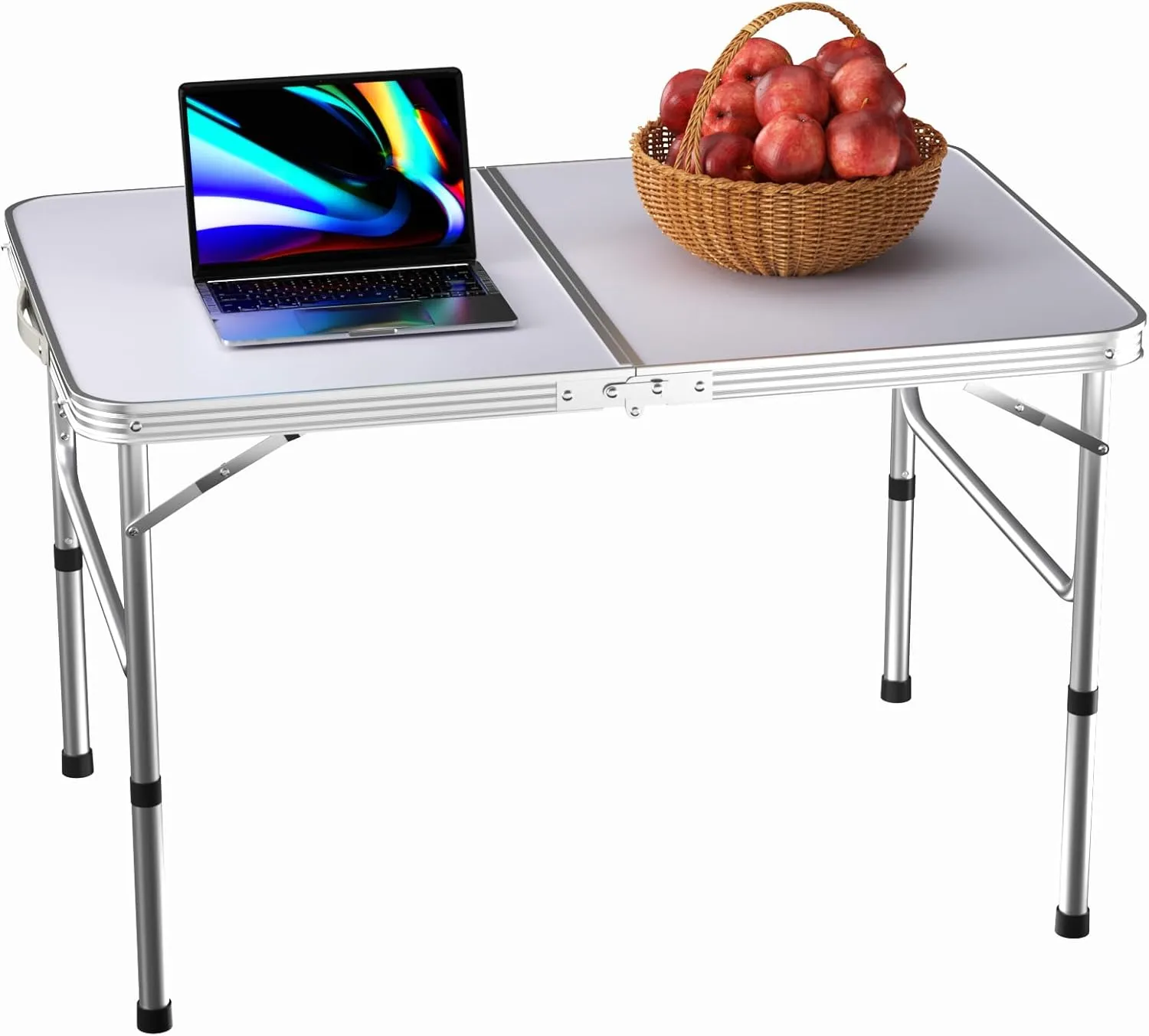 Picnic Tables Folding 3ft, Folding Aluminum Camping Table, Camping Tables That Fold Up, Compact Garden Table with Carry Hand for Indoor Outdoor Picnic Camp Backyard BBQ, White, 35.4 * 23.6 * 26.4inch