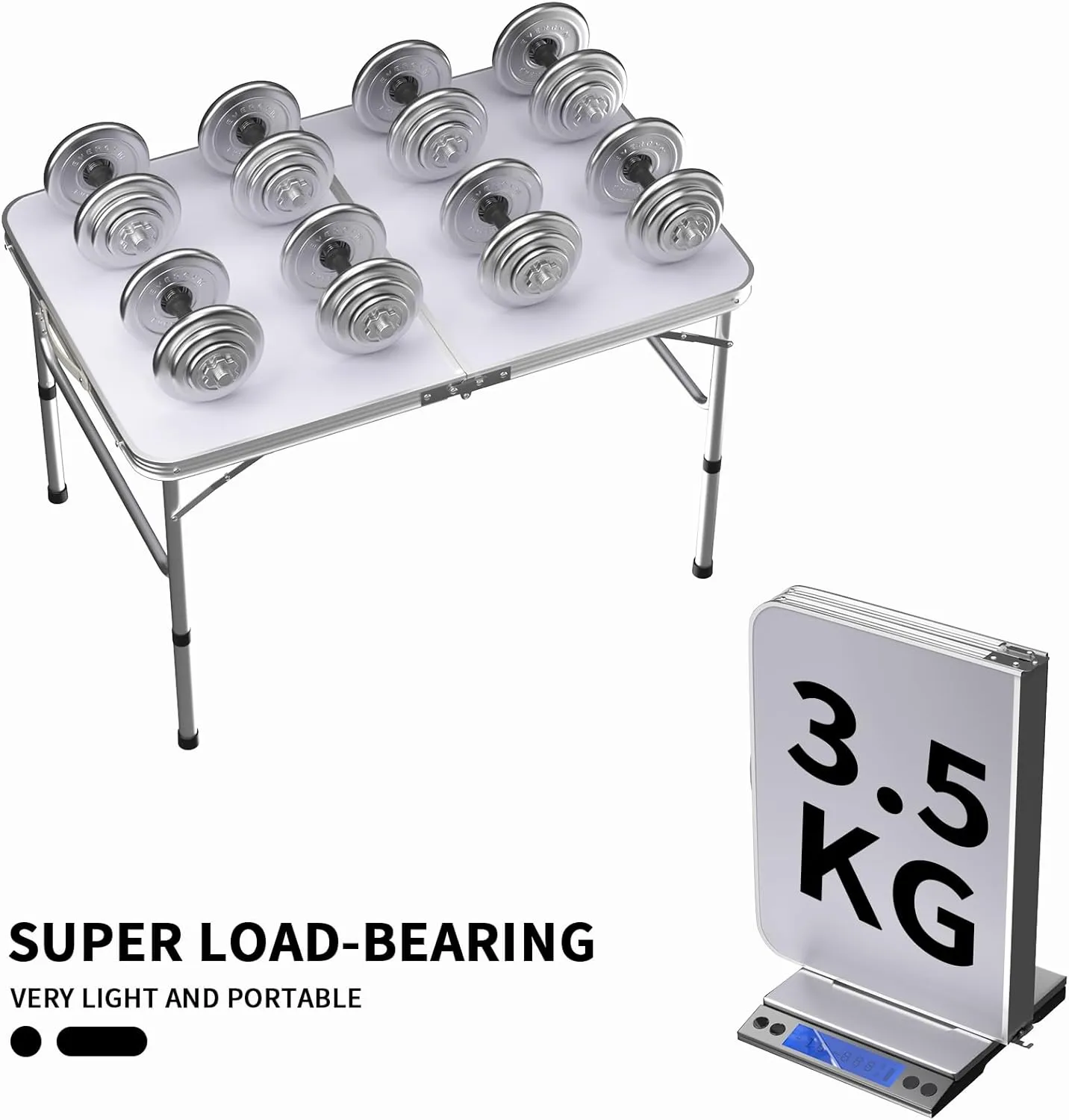 Picnic Tables Folding 3ft, Folding Aluminum Camping Table, Camping Tables That Fold Up, Compact Garden Table with Carry Hand for Indoor Outdoor Picnic Camp Backyard BBQ, White, 35.4 * 23.6 * 26.4inch