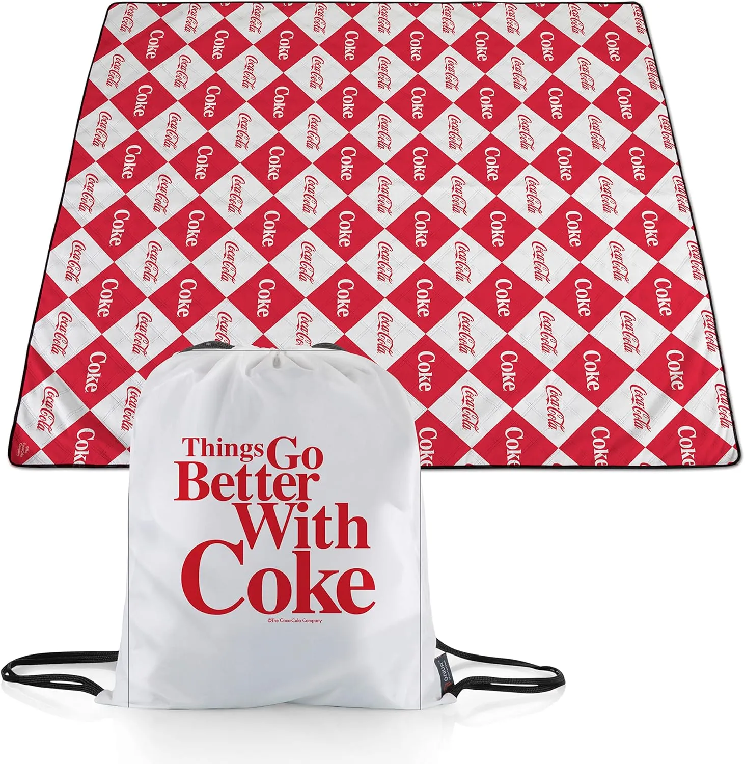 PICNIC TIME Coca-Cola Impresa Picnic Blanket, Lightweight Beach Blanket, Machine Washable, (Red and White)
