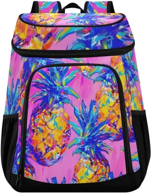 Pineapple Yellow Tropical Pink Cooler Backpack Insulated Leak Proof Beach Cooler Bag 30 Cans Waterproof Lightweight Soft Lunch Picnic Hiking Camping Backpack Cooler for Men Women
