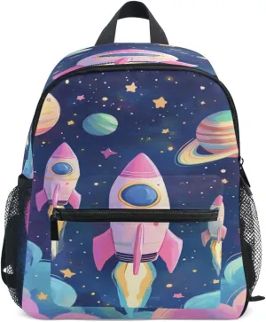 Pink Rocket Planet Stars Toddler Backpack Kindergarten Preschool Backpack for Toddler Boys Girls