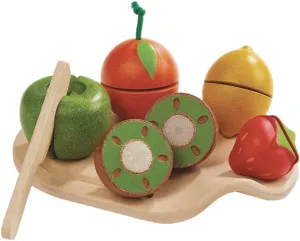 PlanToys 7 Piece Assorted Fruit Kitchen Food Playset (3600) | Sustainably Made from Rubberwood and Non-Toxic Paints and Dyes