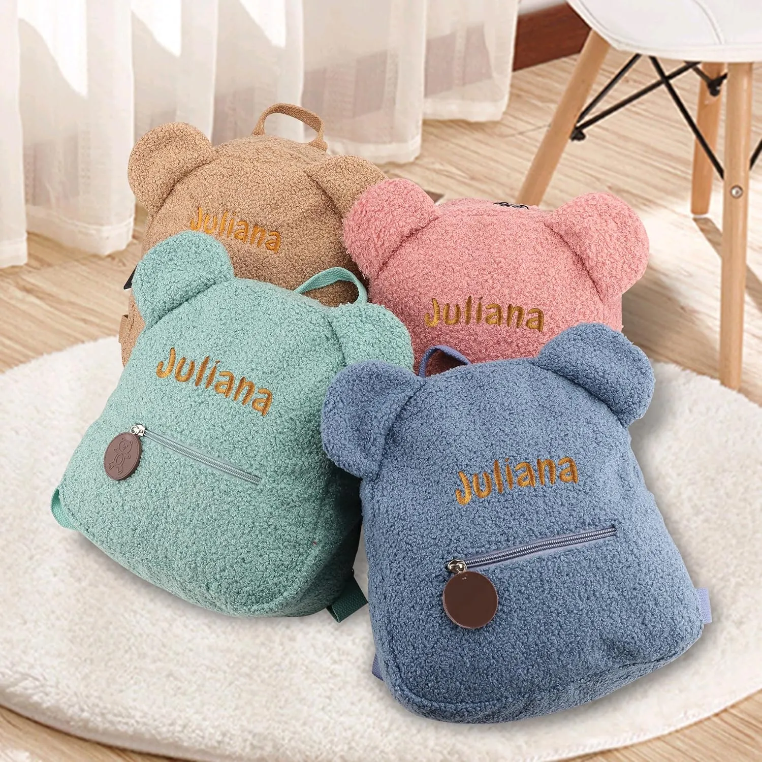 Plush Teddy Bear Backpack Embroidered Name Fluffy Backpack Cute Bear Stuffed Animal Backpack Mini Bear Bag