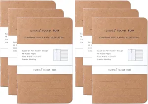 Pocket Notebook, 6 pack 3.5 x 5.5 Notebooks, Small Notebook, Kraft Pocket Size Notebooks Notepads for Men Women, 48 Ruled Pages, with Build-In Pen Holder, Including 8 Perforated Pages