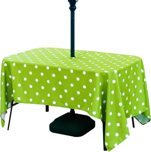 Poise3EHome Outdoor Tablecloth Rectangle with Umbrella Hole Waterproof Green and White Tablecloth for Spring Picnic Party Patio Table Camping, Green Polka Dot (60X104 Zipper)