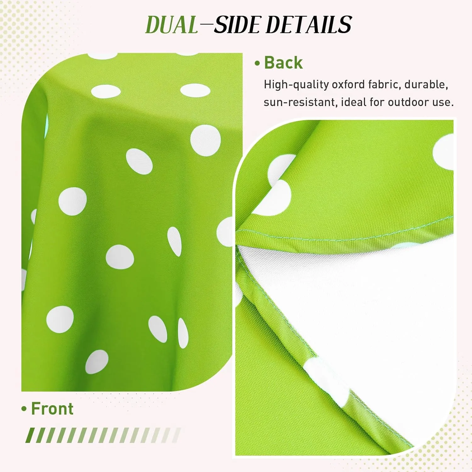 Poise3EHome Outdoor Tablecloth Rectangle with Umbrella Hole Waterproof Green and White Tablecloth for Spring Picnic Party Patio Table Camping, Green Polka Dot (60X104 Zipper)