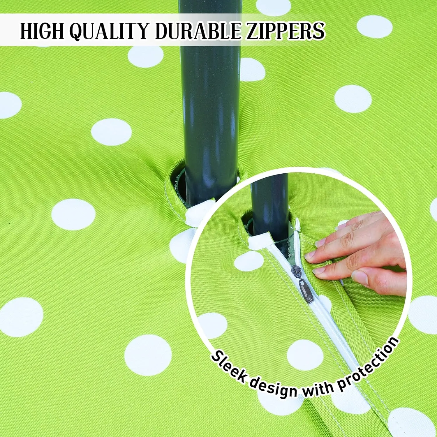 Poise3EHome Outdoor Tablecloth Rectangle with Umbrella Hole Waterproof Green and White Tablecloth for Spring Picnic Party Patio Table Camping, Green Polka Dot (60X104 Zipper)