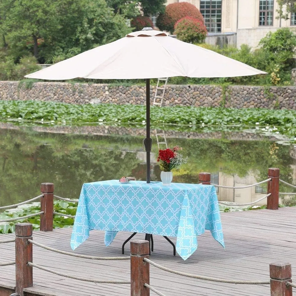 Poise3EHome Outdoor Tablecloth Rectangle with Umbrella Hole Waterproof Spillproof for Patio Table Picnic Camping Spring Summer, Aqua Blue (60X104 Zipper)