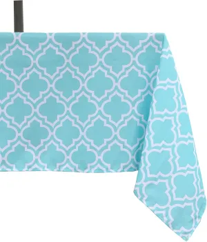 Poise3EHome Outdoor Tablecloth Rectangle with Umbrella Hole Waterproof Spillproof for Patio Table Picnic Camping Spring Summer, Aqua Blue (60X104 Zipper)