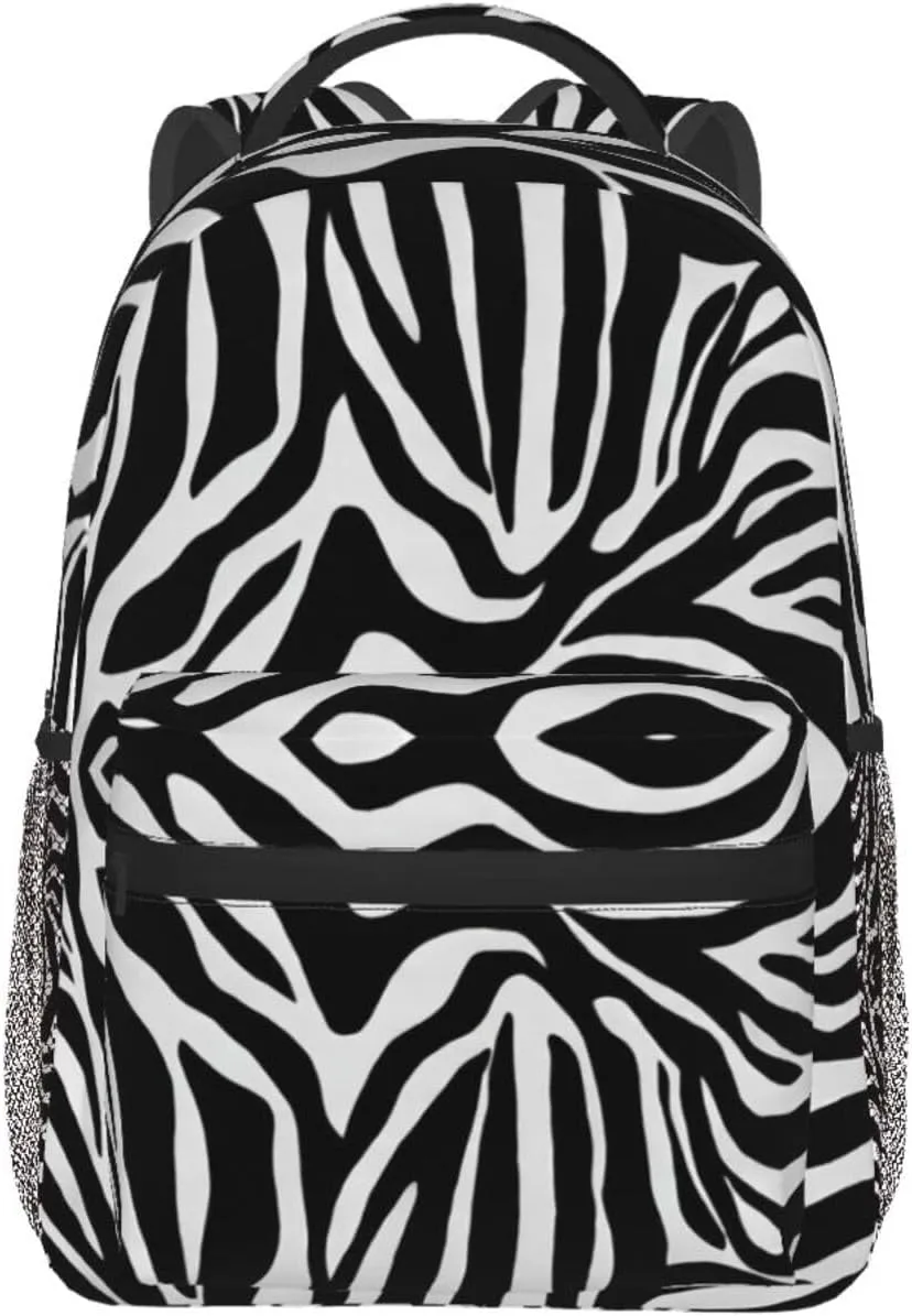 Polyester Daypack Backpack for Climbing Outdoors Running - Big Capacity Multipurpose Anti-Theft Bookbag, Zebra Stripe Art Travel Hiking & Camping Rucksack