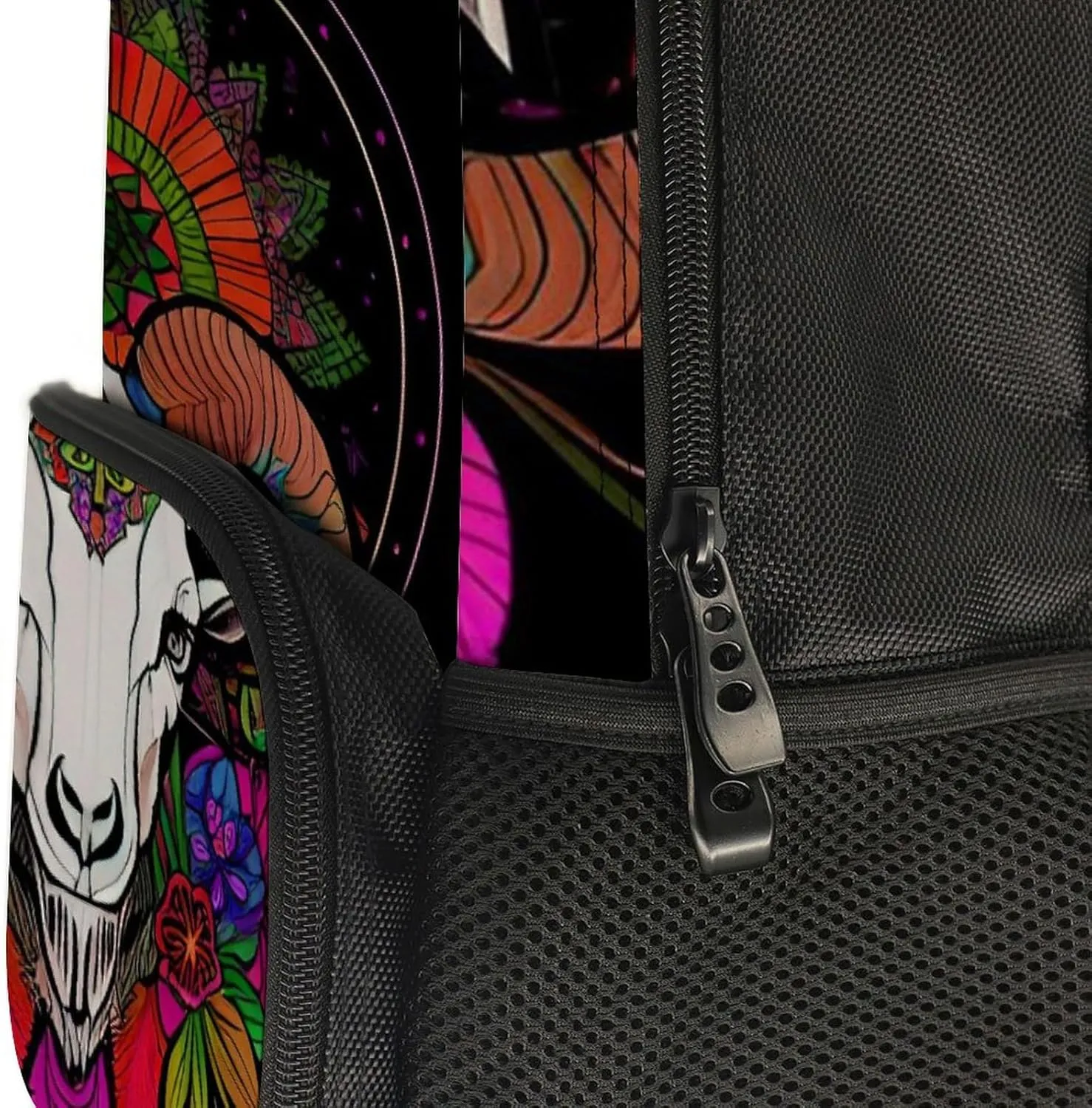Polyester Daypack Backpack for Sports Travel Running - Big Capacity Anti-Theft Multipurpose Carry On Bag, Psychedelic Goat Skull Art Laptop Book Bag Rucksack
