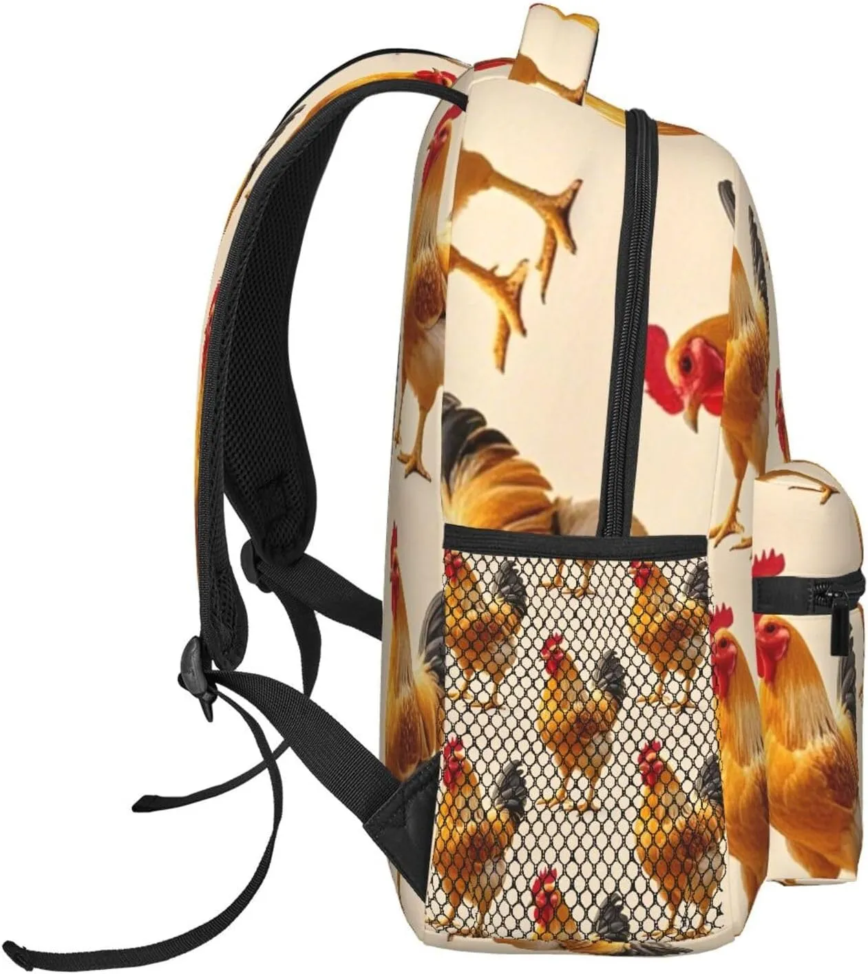 Polyester Daypack Backpack for Sports Travel Running - Big Capacity Anti-Theft Multipurpose Carry On Bag, Rooster Chicken Breeds Art Laptop Book Bag Rucksack