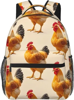 Polyester Daypack Backpack for Sports Travel Running - Big Capacity Anti-Theft Multipurpose Carry On Bag, Rooster Chicken Breeds Art Laptop Book Bag Rucksack