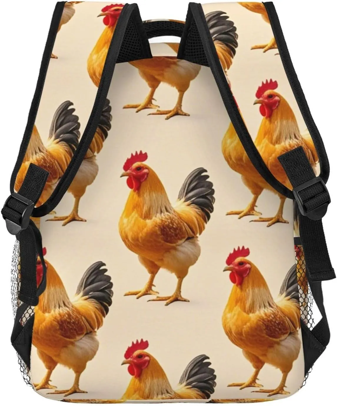 Polyester Daypack Backpack for Sports Travel Running - Big Capacity Anti-Theft Multipurpose Carry On Bag, Rooster Chicken Breeds Art Laptop Book Bag Rucksack
