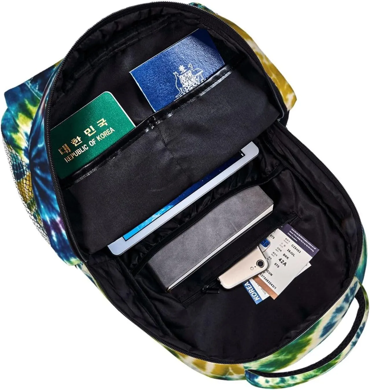 Polyester Daypack for Hiking Work Running - Big Capacity Anti-Theft Multipurpose Shoulder Bag, Tie Dye Art Travel and Sport Backpack Rucksack