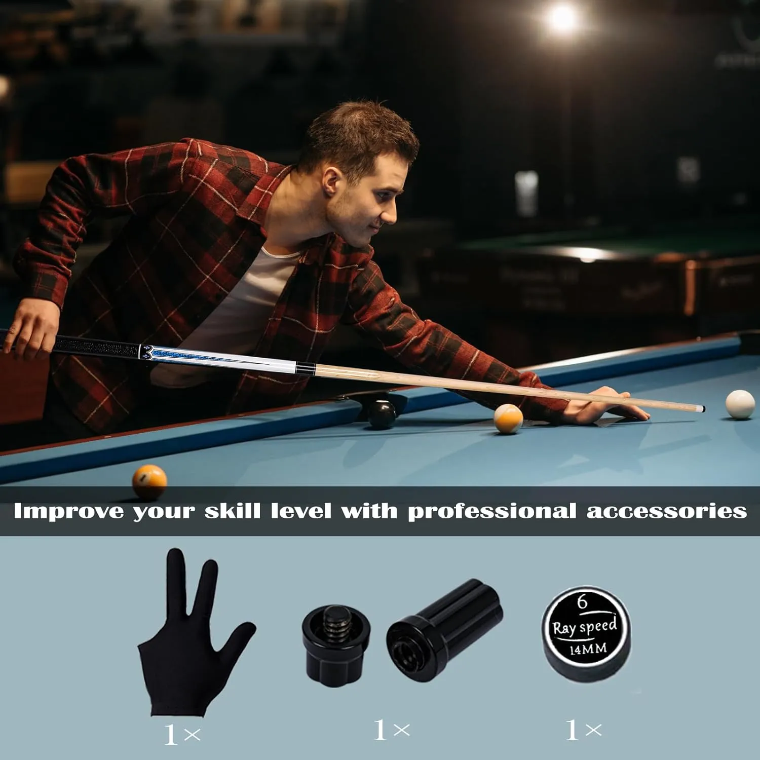 Pool Cue Stick with Hard Case Hardwood Canadian Maple Professional Billiard Pool Stick 58" 2-Pieces 19/20oz Pool Stick Set