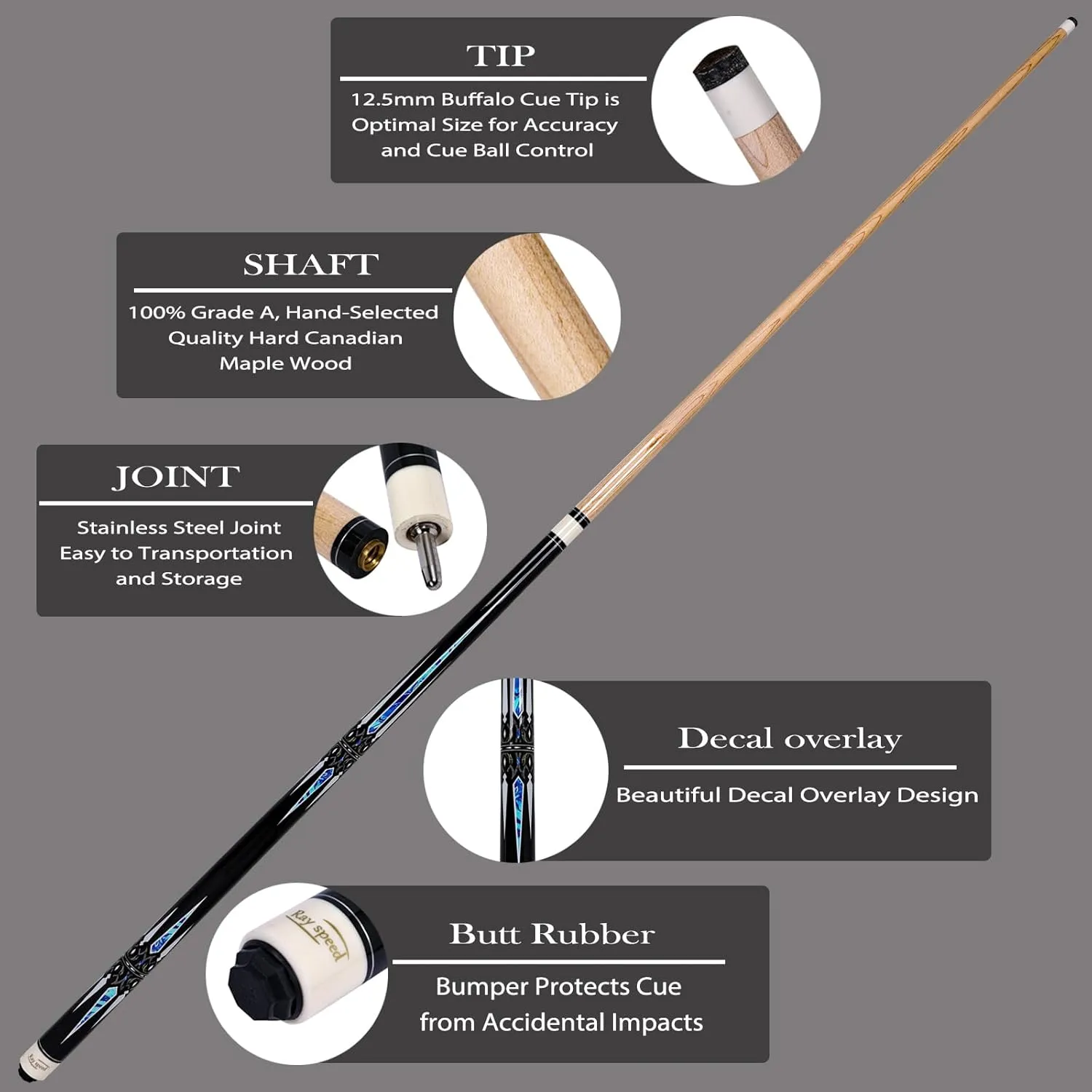 Pool Cue Stick with Hard Case Hardwood Canadian Maple Professional Billiard Pool Stick 58" 2-Pieces 19/20oz Pool Stick Set
