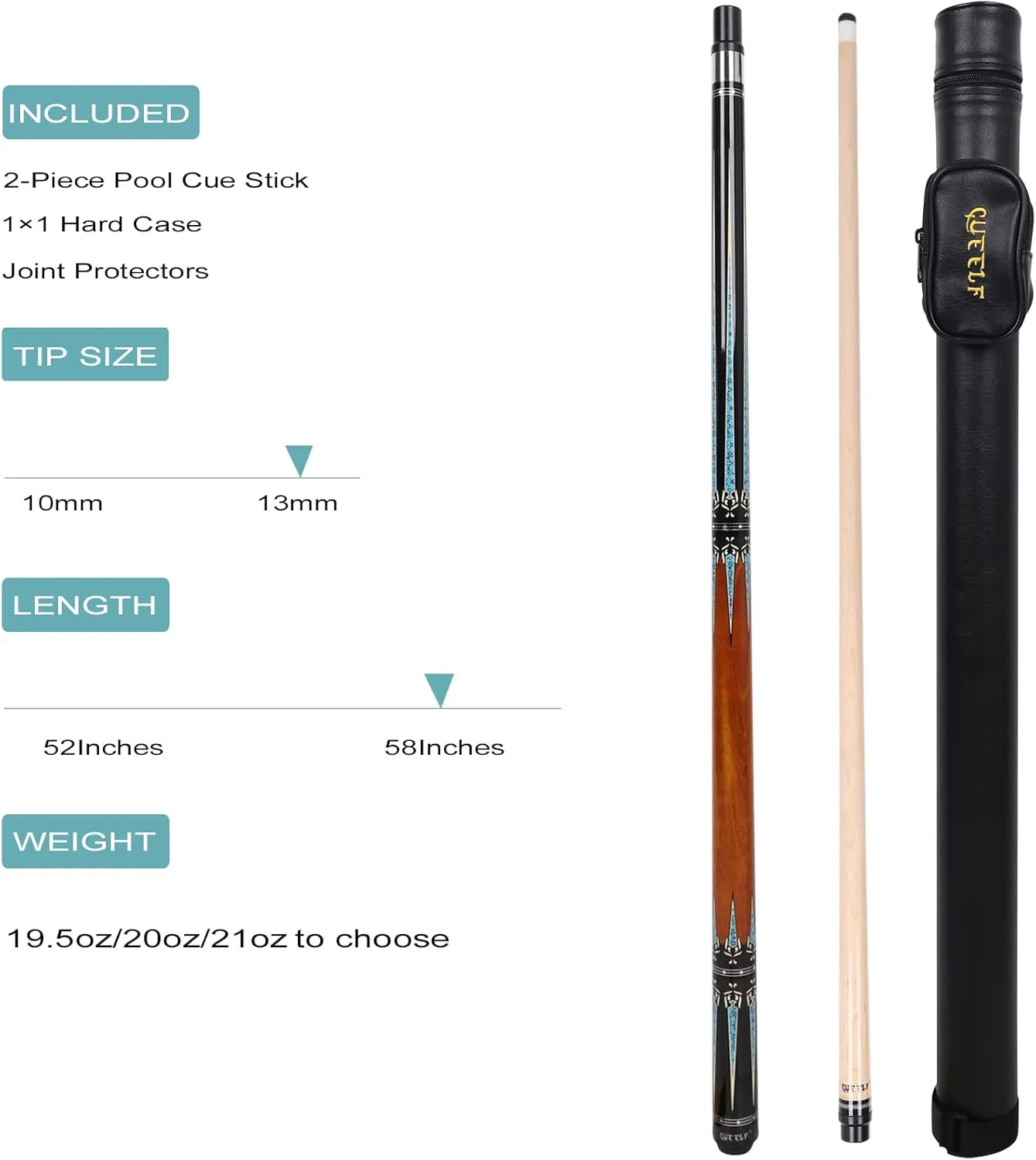 Pool Cue Stick,Low Deflection Shaft Billiard Cue Sticks with 1X1 Hard Case,Professional Billiards Ques Sticks with 13mm Tips,19.5-20 oz Pool Stick Set