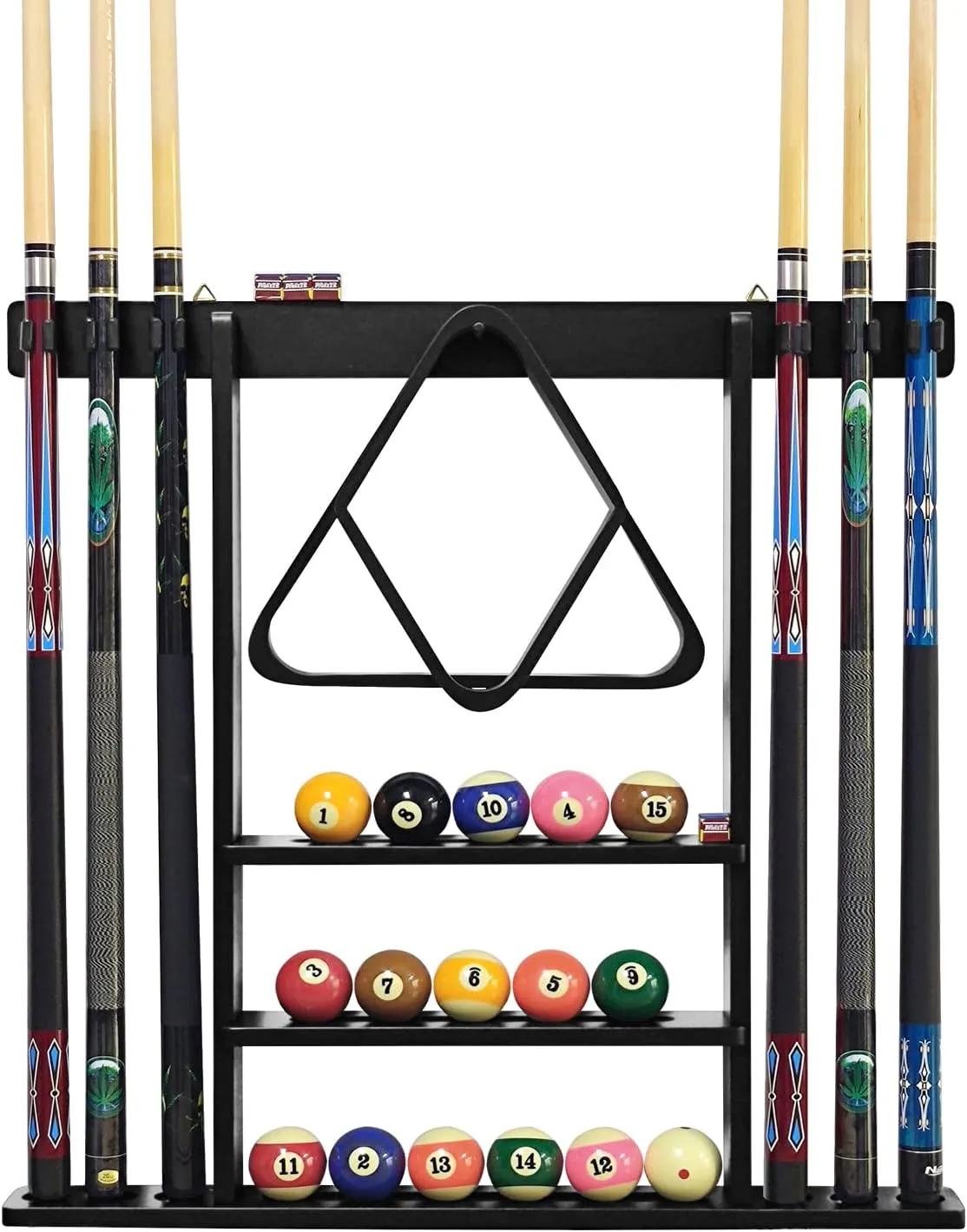Pool Stick Holder Solid Wood Cue Stick Holder Billiard Cue Racks Holds Billiards Accessories for Game Room, Bar, (Black)