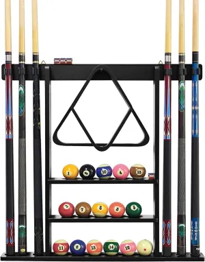 Pool Stick Holder Solid Wood Cue Stick Holder Billiard Cue Racks Holds Billiards Accessories for Game Room, Bar, (Black)
