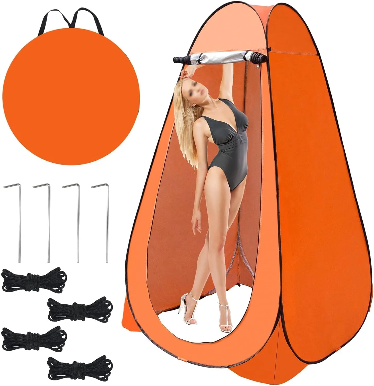 Pop Up Shower Tent Portable Camping Bathroom Toilet Tent Changing Dressing Room Privacy Shelters Room for Hiking Beach Sun Shelter Picnic Fishing UPF50  Waterproof (Orange)