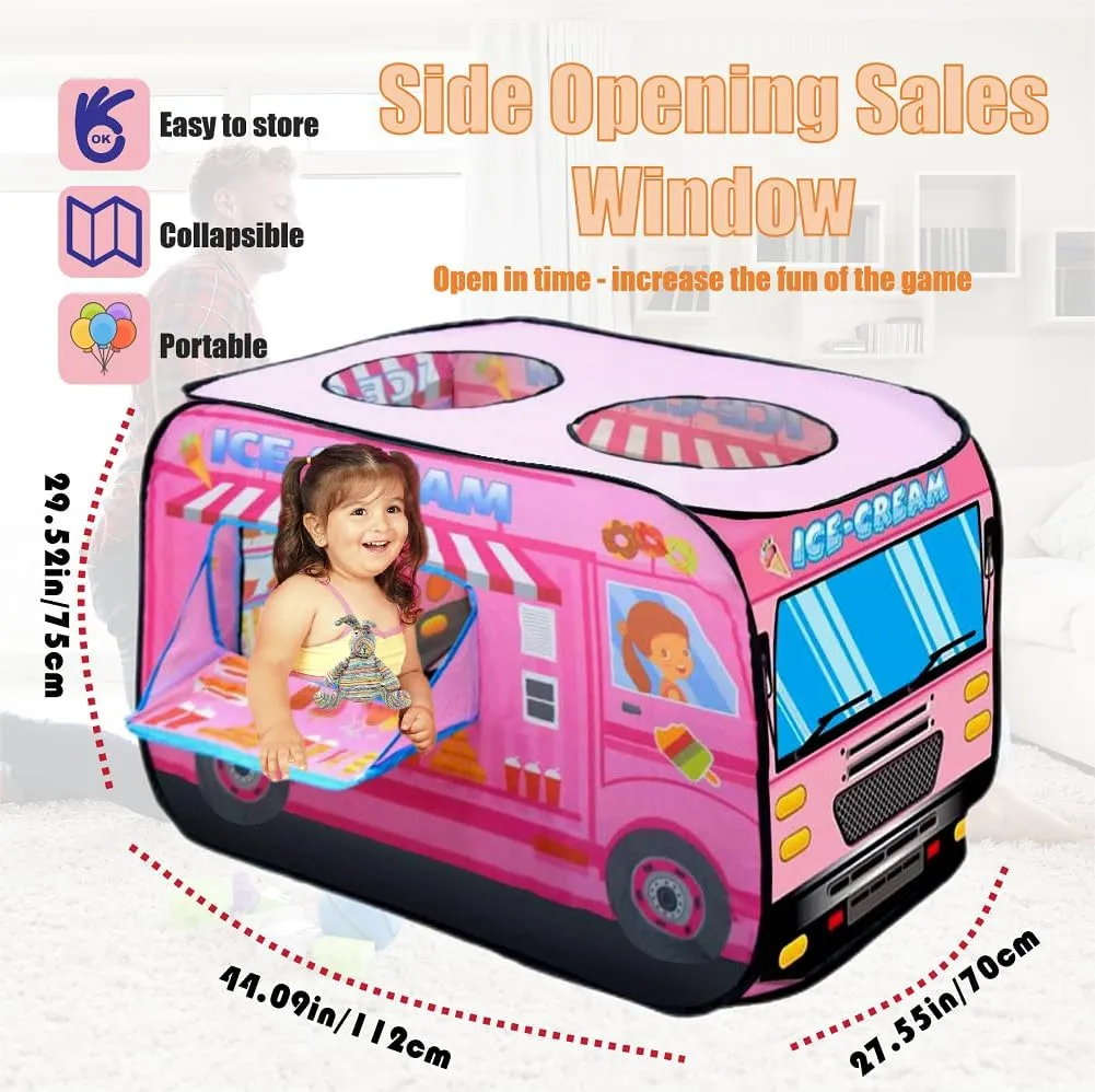 Pop Up Tent for Kids.Ice Cream Truck Play Tent.Large, Easy to Organize Icecream Shop for Kids.Ice Cream Cart for Kids.Birthday Gift for Girls & Boys.Can Be Played with by 2-3 Kids