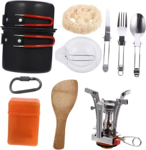 POPETPOP 1 Set Picnic Camping Cookware Portable Stainless Steel Multi-Functional Utensils Compact Outdoor Pan Pot for