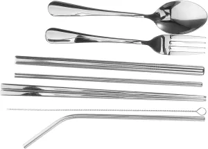 POPETPOP Camping Cooking Utensils Set Portable Stainless Steel Tableware Metal Silverware Kit for