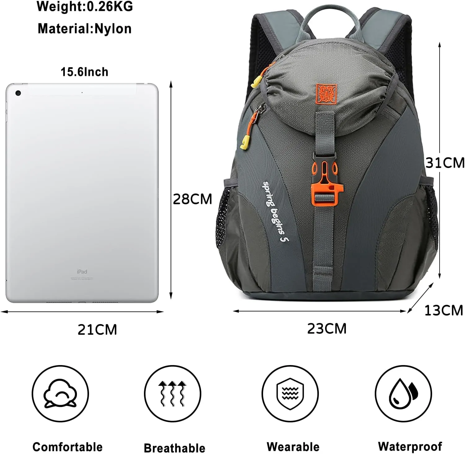 PORRASSO Hiking Backpack 5L Daypack Rucksack Lightweight Waterproof Women Men Backpack for Camping Daily Use Grey