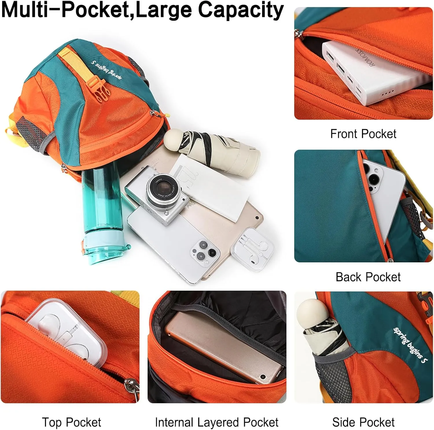 PORRASSO Hiking Backpack 5L Daypack Rucksack Lightweight Waterproof Women Men Backpack for Camping Daily Use Grey