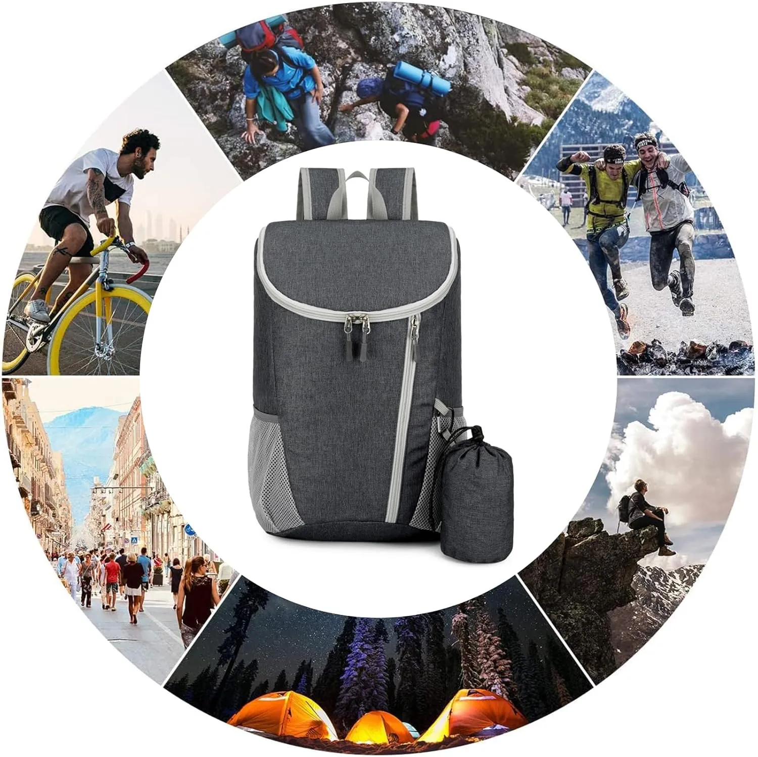 PORRASSO Hiking Backpack Foldable Waterproof Daypack Lightweight Rucksack Backpack for Women Men Camping Trekking Cycling Climbing Outdoor Sports Dark Gray