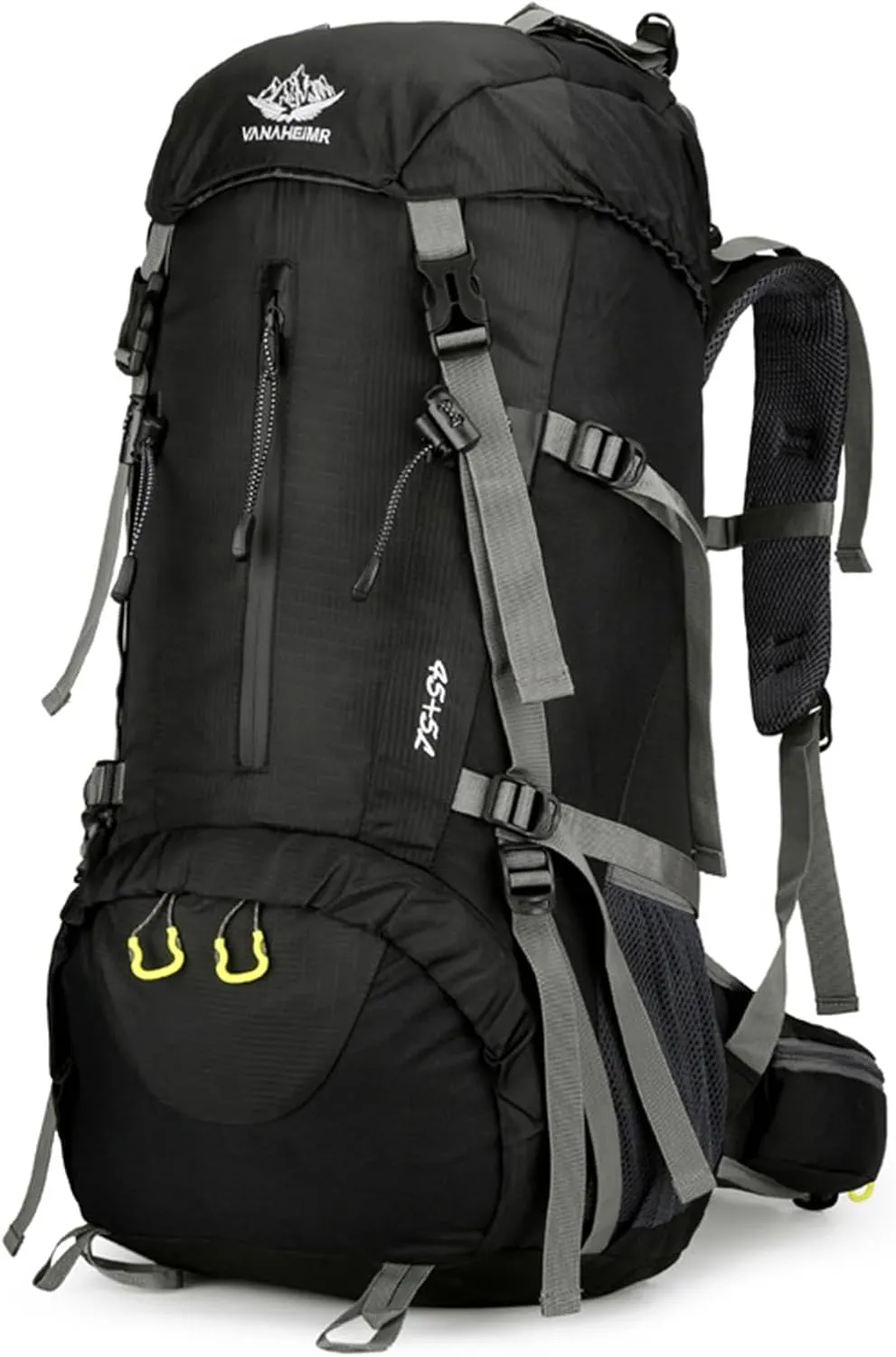 PORRASSO Hiking Backpack Waterproof Daypack 50L Rucksack with Rain Cover Backpack for Travel Trekking Camping Climbing Outdoor Sports Black Grey