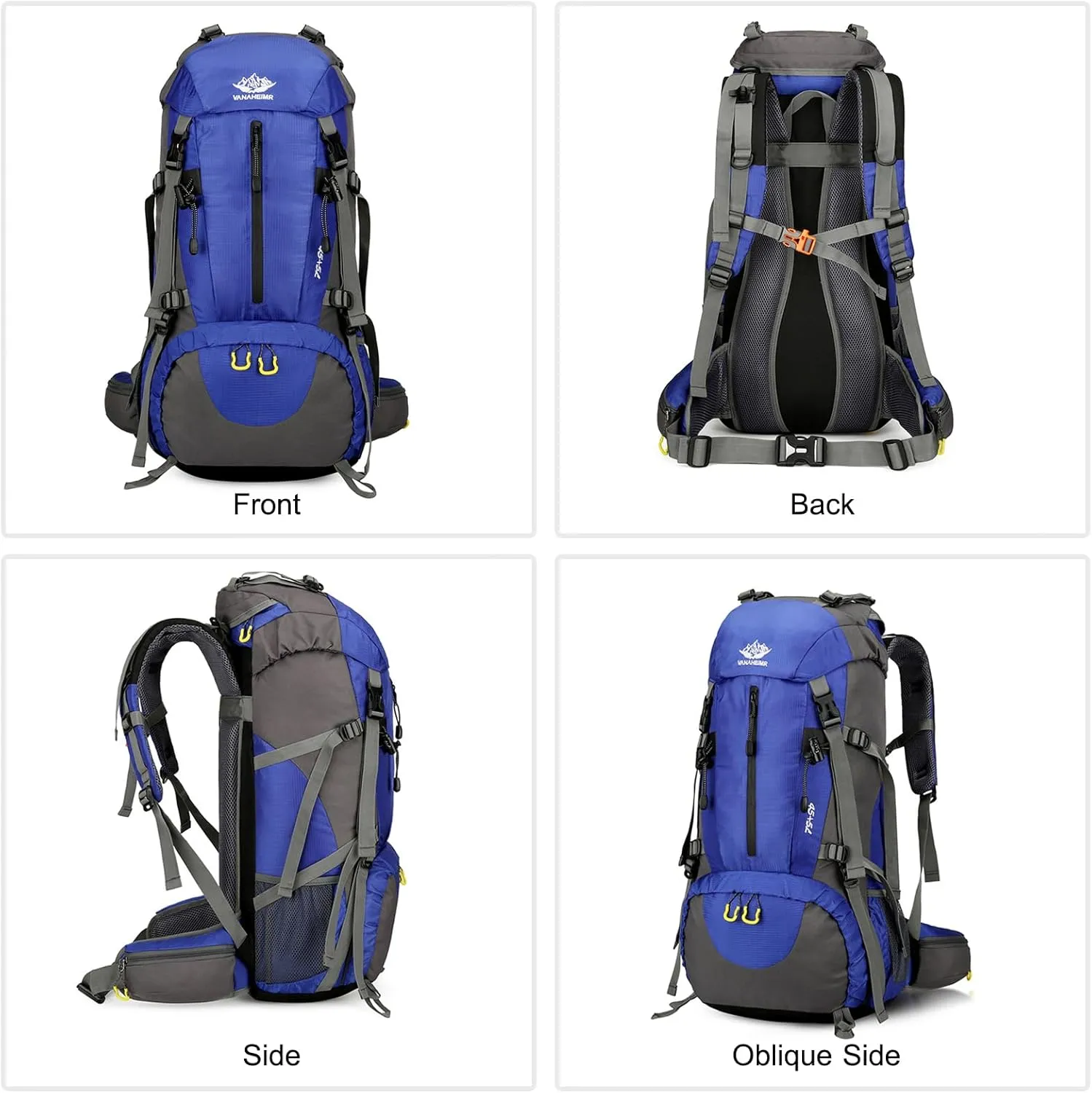 PORRASSO Hiking Backpack Waterproof Daypack 50L Rucksack with Rain Cover Backpack for Travel Trekking Camping Climbing Outdoor Sports Black Grey