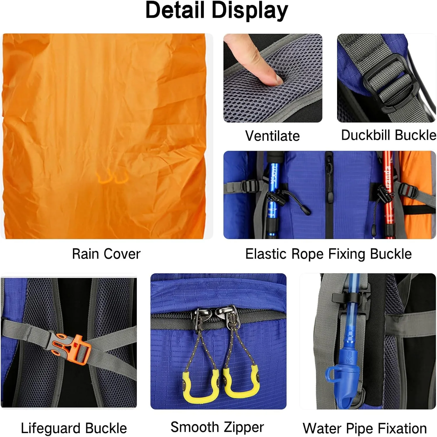 PORRASSO Hiking Backpack Waterproof Daypack 50L Rucksack with Rain Cover Backpack for Travel Trekking Camping Climbing Outdoor Sports Black Grey