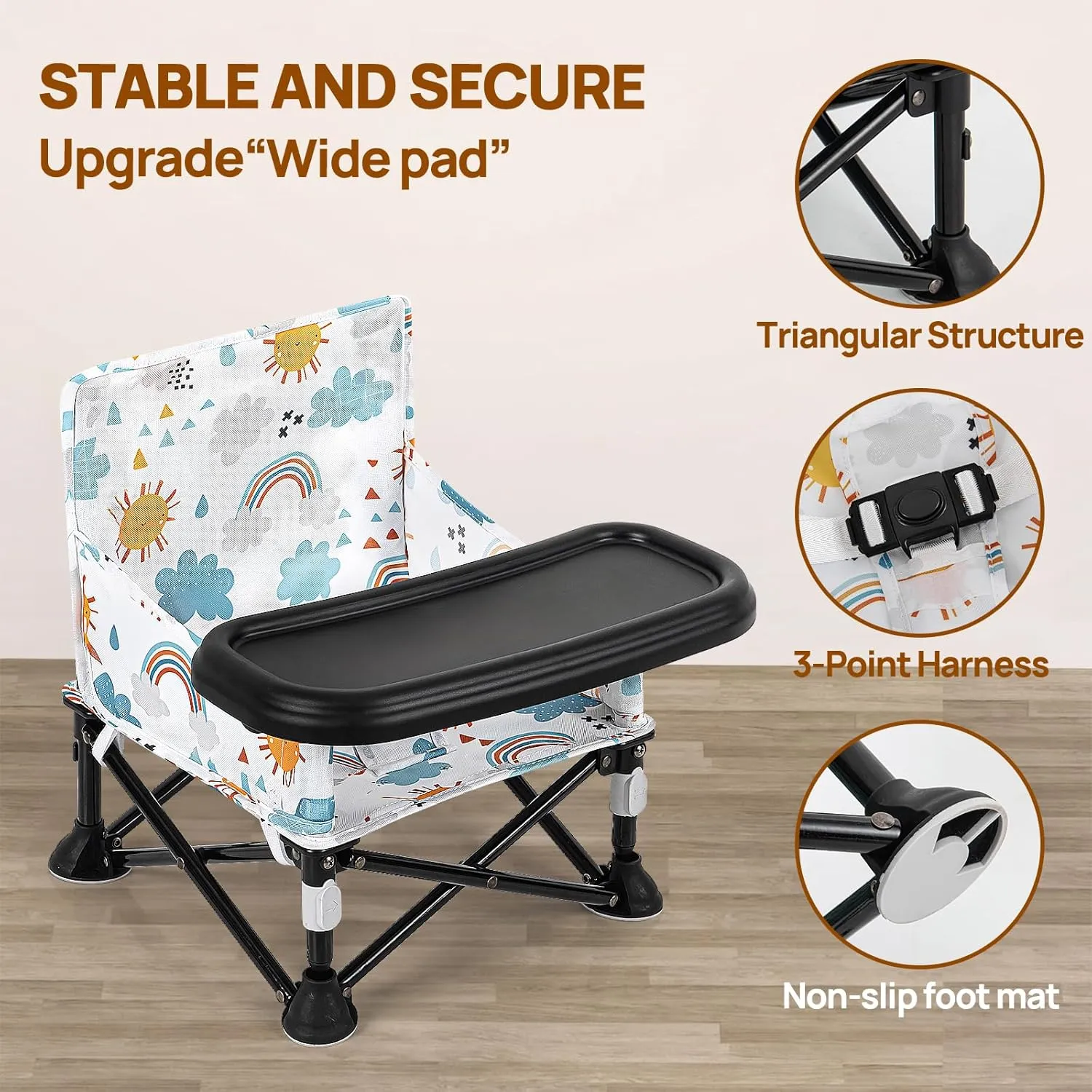 Portable Baby Chair Baby Booster Seat, Toddler Camping Chair(Sun)