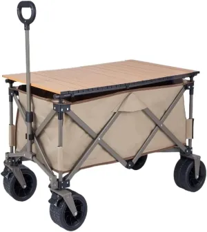 Portable Camping Cart,Outdoor Beach Camping Foldable Cart with Picnic Table and Luggage Trolley Black