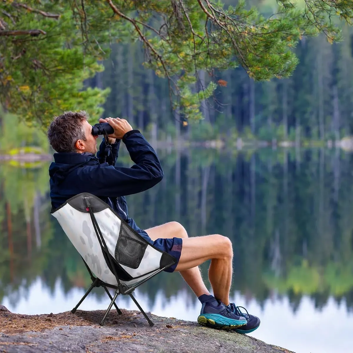 Portable Camping Chair Blue Black Print Ultralight Folding Camping Chair Backpacking Hiking Chair with Cup Holder for Outdoor Travel Beach Picnic Festival, Compact Portable 176 lbs Capacity