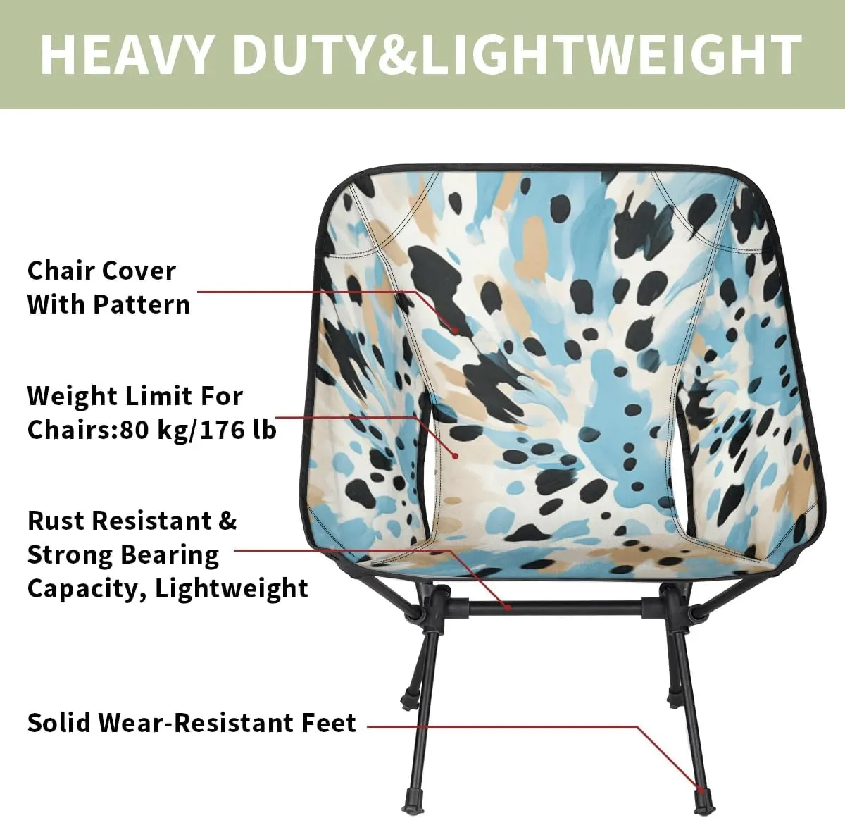 Portable Camping Chair Blue Black Print Ultralight Folding Camping Chair Backpacking Hiking Chair with Cup Holder for Outdoor Travel Beach Picnic Festival, Compact Portable 176 lbs Capacity