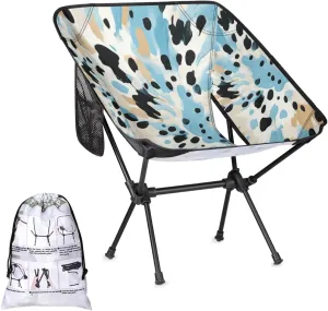 Portable Camping Chair Blue Black Print Ultralight Folding Camping Chair Backpacking Hiking Chair with Cup Holder for Outdoor Travel Beach Picnic Festival, Compact Portable 176 lbs Capacity