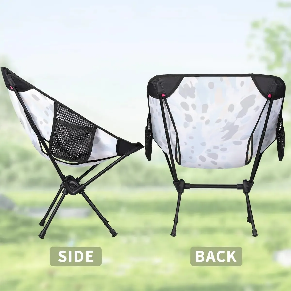 Portable Camping Chair Blue Black Print Ultralight Folding Camping Chair Backpacking Hiking Chair with Cup Holder for Outdoor Travel Beach Picnic Festival, Compact Portable 176 lbs Capacity