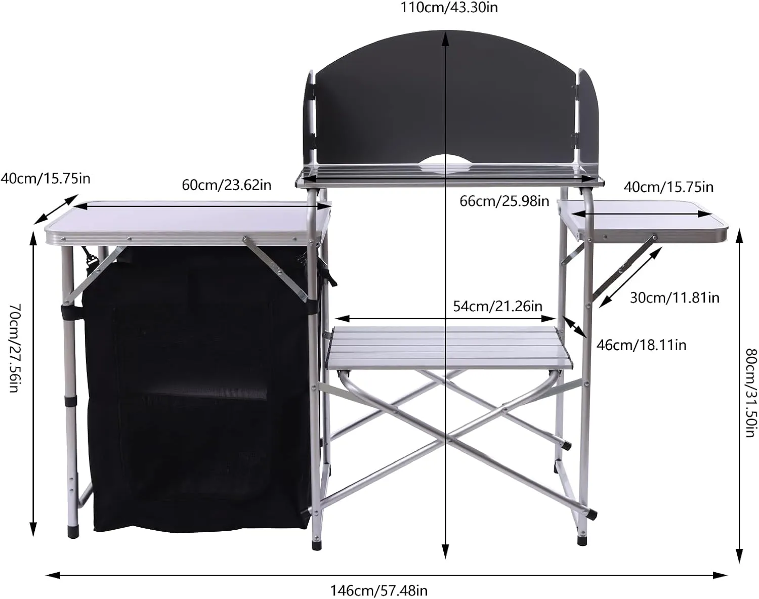 Portable Camping Kitchen Table with Storage and Windshield - Lightweight Foldable Outdoor Cooking Station with 2 Tables, Oxford Fabric, Aluminum Alloy Frames - Ideal for BBQ, Picnic, Tailgating