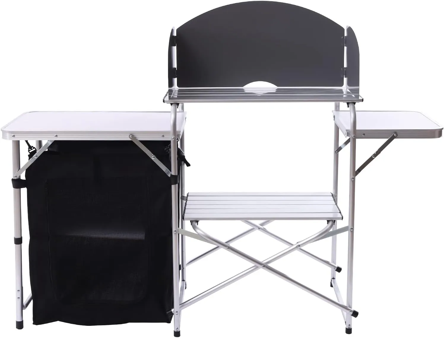 Portable Camping Kitchen Table with Storage and Windshield - Lightweight Foldable Outdoor Cooking Station with 2 Tables, Oxford Fabric, Aluminum Alloy Frames - Ideal for BBQ, Picnic, Tailgating